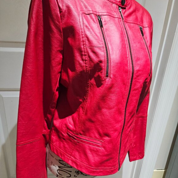 Faux Leather moto jacket - red - Picture 3 of 8